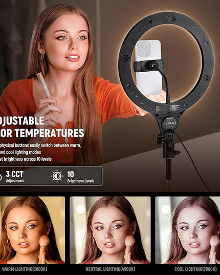 NEEWER Entry Level Version 10.5" Desk Ring Light with Stand/Phone Holder Compatible with iPhone/Remote, 10W CRI85+ LED Lighting for Streaming Recording Makeup Selfie Laptop Video Conference, N22