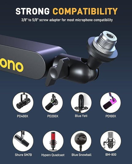 MAONO Microphone Boom Arm, Low Profile Mic Arm with Cable Management Channels, Desk Mount Clamp, Fully Adjustable, Heavy Duty Mic Stand for Podcast Studio Streaming (BA92 Black)