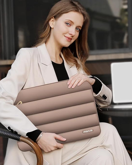 MOSISO 17-17.3 inch Laptop Case, 17.3 inch Puffy Laptop Sleeve Compatible with Dell XPS/HP Pavilion/Ideapad/Acer/Alienware/HP Omen Notebook Computer, Polyester Horizontal Bag with Small Case, Brown