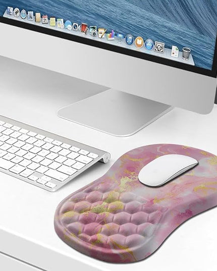 Hokafenle Ergonomic Mouse Pad Wrist Support, Wrist Rest Mousepad for Carpal Tunnel Pain Relief with Integrated Memory Foam Slope Massage Bulge (11.8x7.9 inch,Pink Gold Marble