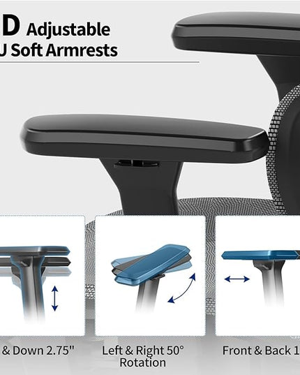 PatioMage Ergonomic Office Chair, Big and Tall Desk Chair with Adjustable Lumbar Support & Seat Depth, High Back Computer Chair, Swivel Mesh Chairs with Wheels for Home Office, Darkgrey