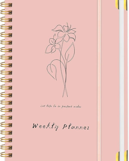 Undated Weekly Planner with Metal Corner Hardcover Notebook , A5 Size Journal with To Do List Planner, Habit Tracker,Weekly Goals for ADHD,Student, Office, Women, Men ,Gifts,6 x 8 inches，Spiral Bindding ,Pink