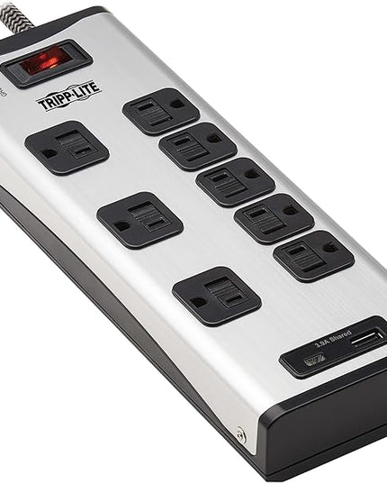 Eaton Tripp Lite Series Surge Protector Power Strip with USB Ports, Metal, 8 Outlets, 1 USB-A & 1 USB-C Charging Station, 2100 Joules, 8ft Braided Extension Cord, UL Listed (TLM88USBC)