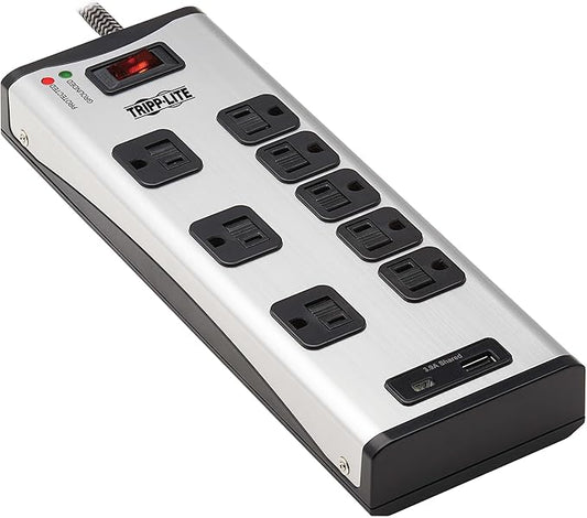 Eaton Tripp Lite Series Surge Protector Power Strip with USB Ports, Metal, 8 Outlets, 1 USB-A & 1 USB-C Charging Station, 2100 Joules, 8ft Braided Extension Cord, UL Listed (TLM88USBC)