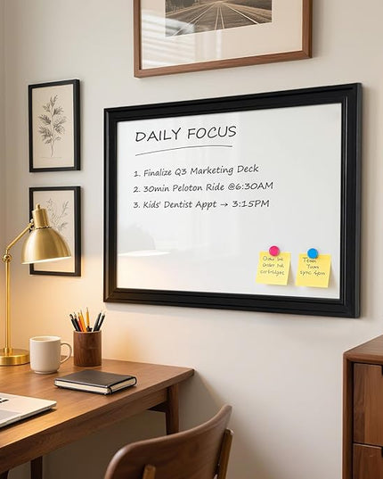 White Board for Wall, 24'' x 18'' Magnetic Dry Erase Board, Decorative Black Vintage Wooden Frame Whiteboard for Home Office School Dorm Kitchen