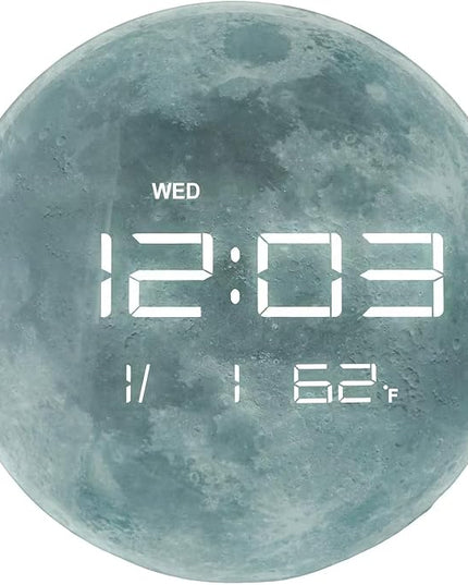 13" Digital Wall Clock with LED Display, Calendar & Temperature, Automatic Dimming, 12/24hr Format, Wall & Desk Use - HUI-7860