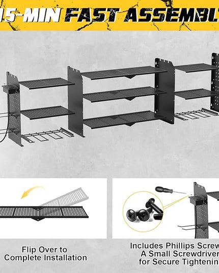 Power Tool Organizer Wall Mount with Charging Station, Expanded Width Power Tool Storage Rack, Large Tool Battery Organizer with Screwdriver/Hammer Heavy Duty Garage Storage