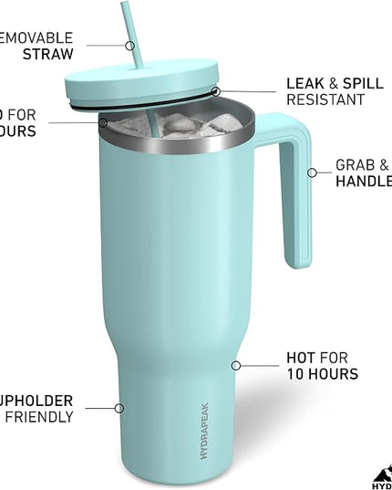 Hydrapeak Voyager 40 oz Tumbler with Handle and Straw Lid | Reusable Stainless Steel Water Bottle Travel Mug Cupholder Friendly | Insulated Cup (Alpine)