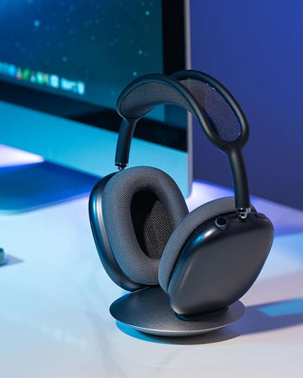 ELECOGO All-Aluminum Headphone Stand for AirPods Max, Full CNC-Machined Metal Base with Soft Silicone Contact Pad, Futuristic Ring Design, Stable Desktop Display Dock (Gray)