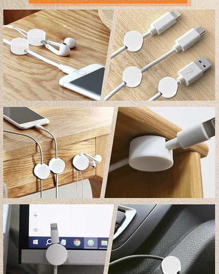 Maveek 5 Sets Magnetic Cable Management Clips with Discs, Adhesive Cable Holder Electrical Wire Clips Cord Organizer for Desktop Wall Kitchen USB LAN Type-c (White)
