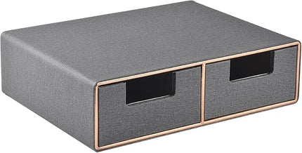 RHCSZ Linen Leather Desk Organizer with Drawers－Mini Desktop Drawer Organizer Stackable－Multifunctional Tabletop Organization Storage Box for Office Supplies Home Vanity Toiletries (Grey, 2-drawers)