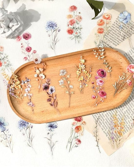 120 Pieces Vintage Transparent PET Floral Stickers for Journaling, 4 Styles Watercolor Flower Set, Decorative Sticker for Scrapbooking, Junk Journal Supplies, Collage