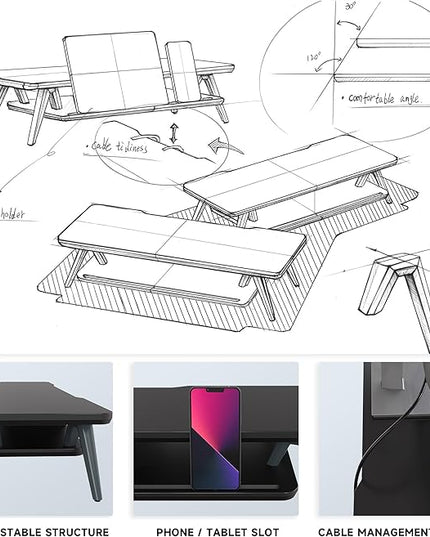 Fenge Monitor Stand, Monitor Stands Riser for Desk, 23.6 Inch Wood Desk Shelf with Storage Organizer and Cable Management for Office Desk Accessories