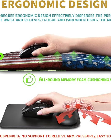 Hokafenle Ergonomic Mouse Pad Wrist Support with Massage Design, Wrist Rest Pain Relief Mousepad with Memory Foam&Non-Slip PU Base, Mouse Pads for Wireless Mouse & Desk (12x8 inch,USA Flag)