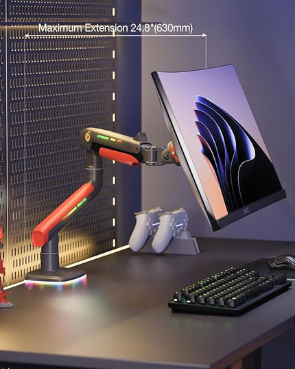 NB Gaming Monitor Arm or for 32 to 60 Inches Screen, Load up to 20 kg, VESA 75/100, RGB-Light, Heavy Duty, Multi Angle Adjustable, Premium Aluminum, Red