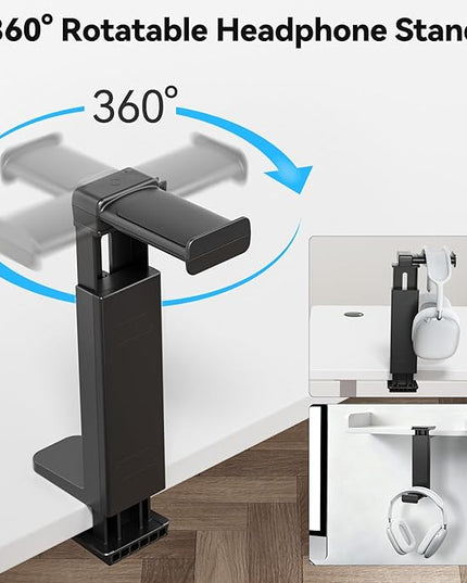 Headphone Stand Under-Desk or Headset Holder Above-Desk, Headphone Hanger & Headset Hook Under Desk Mount with Spring Clamp & Height Adjustable & Cable Clip for Gaming Gift Accessories. PC Game Headsets