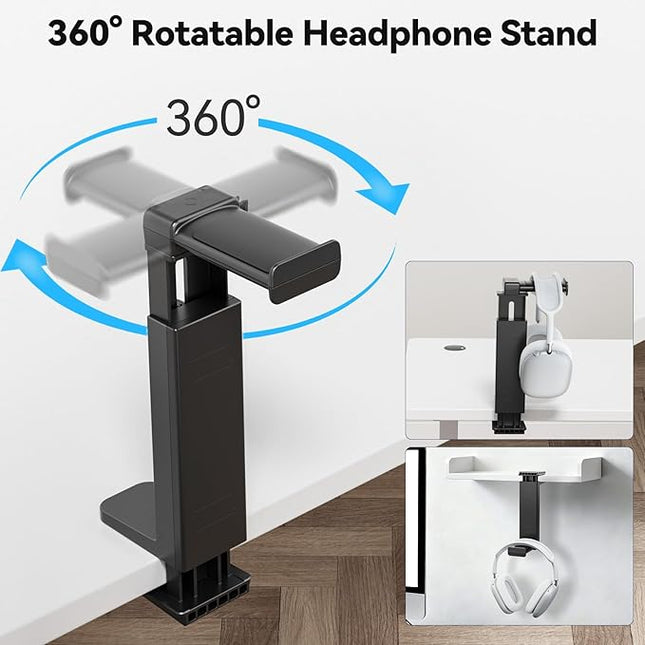 Headphone Stand Under-Desk or Headset Holder Above-Desk, Headphone Hanger & Headset Hook Under Desk Mount with Spring Clamp & Height Adjustable & Cable Clip for Gaming Gift Accessories. PC Game Headsets