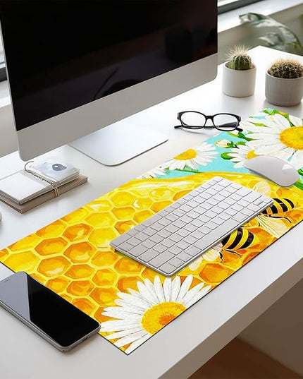XL Mouse Pad Gaming Mousepad 31.5 x 11.8 Inch Large Keyboard Desktop Mat Diatomite Mouse Pad for Home and Office Desk Accessories with Honeycomb Bee Floral Artwork