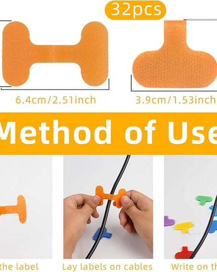 32 Pieces Self-Adhesive Cable Labels Multi-Color Cord Wire Labels, Nylon Writable Cable Tags and Wire Tags for Cable Management and Identification