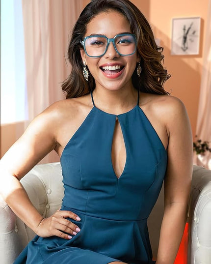VISOONE Oversized Blue Light Blocking Glasses with Chic Square TR90 Frame and Metal Temple for Women Men REMY