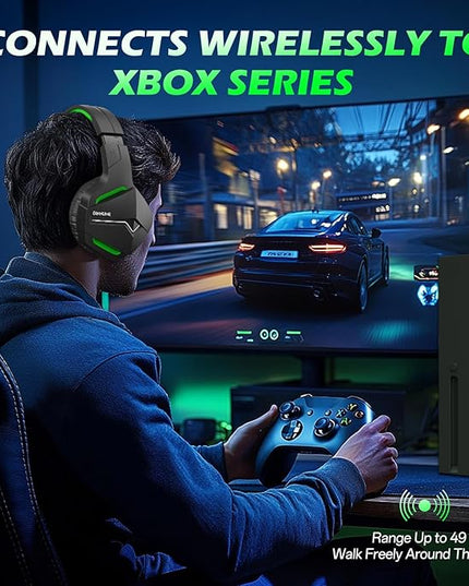 BINNUNE Wireless Gaming Headset for Xbox Series X/S, Xbox One, PS5, 120H Ultra-Long Battery, Bluetooth 5.3 Gaming Headphones with Noise-Canceling Mic, Comfortable Over-Ear Headphones,Green