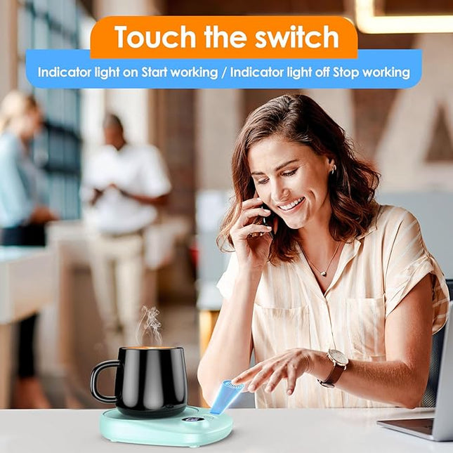 KitchekShop Coffee Mug Warmer - Fastest Heating & Highest Temperature, Coffee Cup Warmer for Desk Auto Shut Off, 4 Temp Settings & 1-12H Timer, Smart Electric Beverage Warmer for Coffee, Tea (Green)