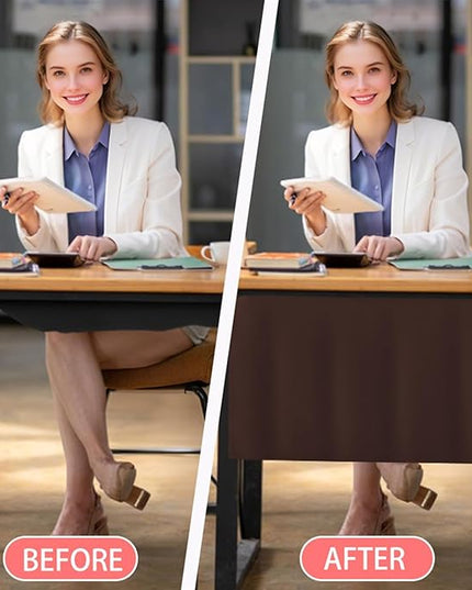 Icegrey 64" Under Desk Privacy Panel with Cable Management Organizer Net Self-Adhesive Modesty Panel for Cord Organizer Pockets and Desk Skirt for Home Office or Standing Workstation, Dark Brown