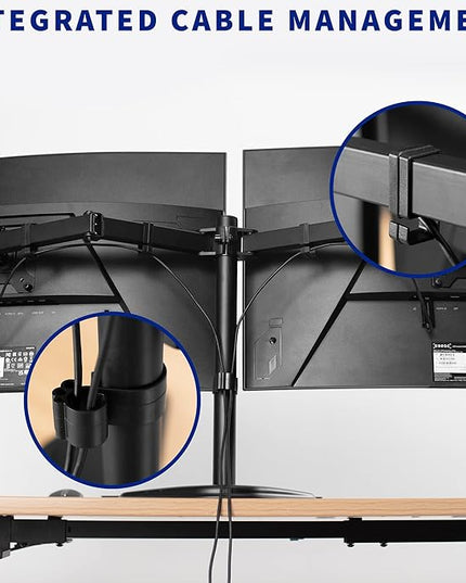 VIVO Dual LED LCD Monitor Mount, Free-Standing Desk Stand for 2 Screens up to 32 Inch, Heavy-Duty Fully Adjustable Arms with Max VESA 100x100mm, Black, STAND-V032F