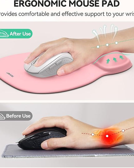 TECKNET Gel Mouse Pad with Wrist Rest, Ergonomic Office Mousepad with Wrist Support - Non-Slip & Smooth Surface Comfortable Desk Accessories Mat for Office, Gaming and Study - Pink