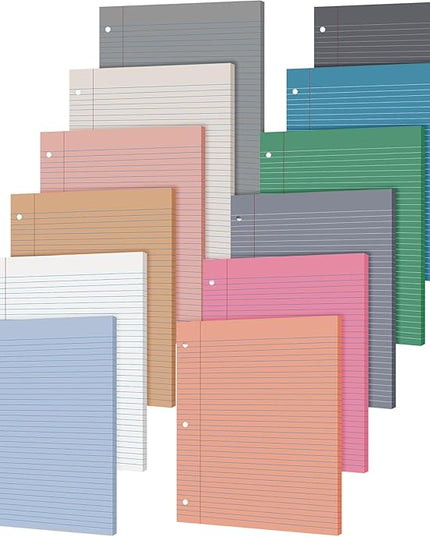 PerKoop 600 Sheets Colored Loose Leaf Paper 8.5" x 11" college ruled Lined 3 Hole Punched notebook Filler Paper for 3 Ring Binders Office School Supplies (Modern Colors)