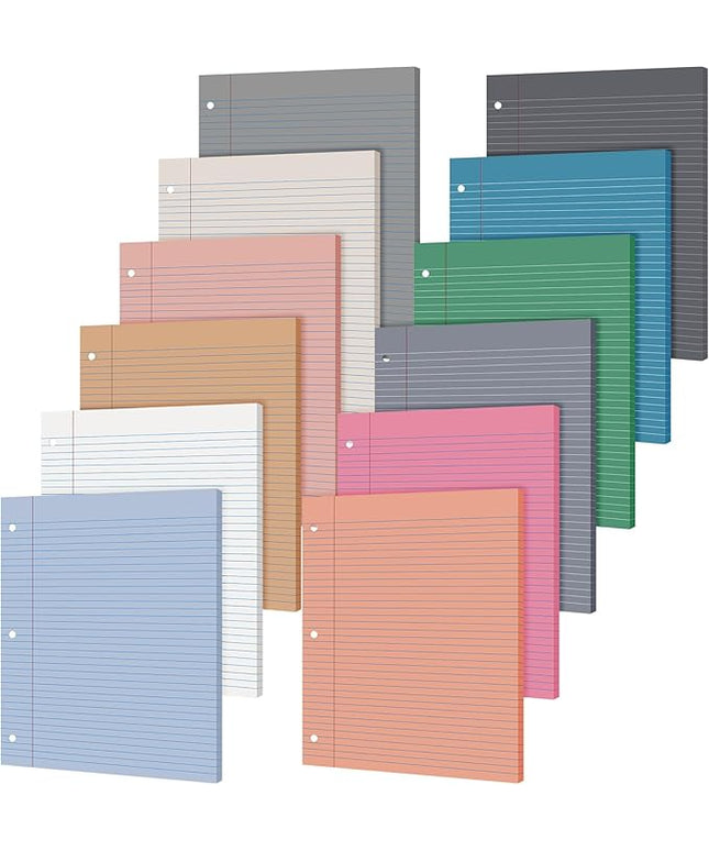 PerKoop 600 Sheets Colored Loose Leaf Paper 8.5" x 11" college ruled Lined 3 Hole Punched notebook Filler Paper for 3 Ring Binders Office School Supplies (Modern Colors)