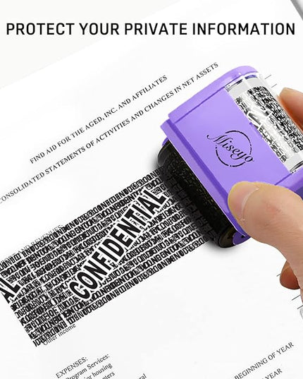 Miseyo Identity Theft Protection Roller Stamp Set - Purple (6 Refill Ink Incleded)