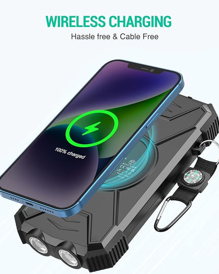BLAVOR Solar Power Bank 10,000mAh, Portable Wireless Charger, 20W Fast Charging External Battery Pack with USB C for Cell Phones, Solar Panel Charging with Dual Flashlight for Camping
