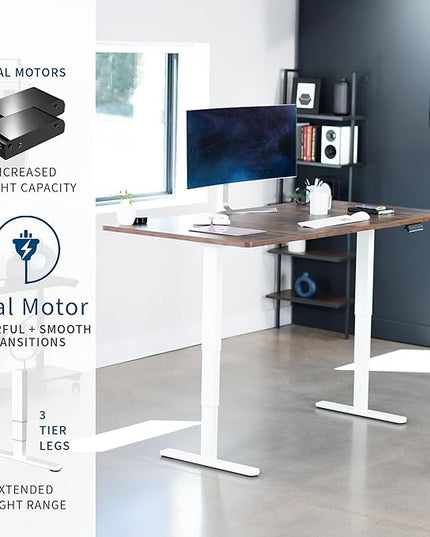 VIVO Electric 71 x 30 in Dual Motor Rustic Sit Stand Desk, Memory Height Adjustment, 2B Series, Vintage Brown Top White Frame, DESK-KIT-2W7N