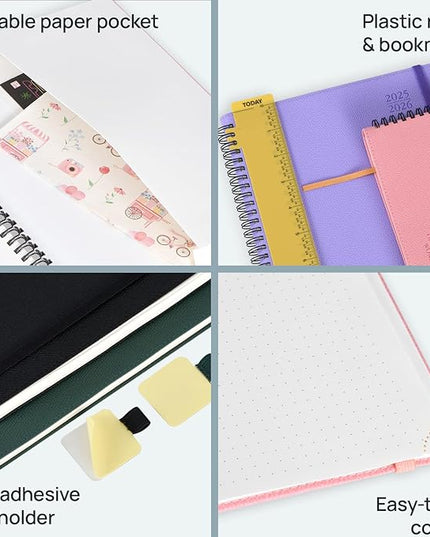 POPRUN Planner 2025-2026, Horizontal Weekly Notebook Jul.25-Jun.26 (Medium 6.75''x 8.75''), Academic Calendar Book with Monthly Tabs, Spiral Soft Cover, Inner Pocket, 100 GSM - Midnight Green