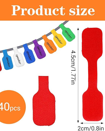 40 Pcs Cable Labels, Writable Cable Tags, Waterproof Cords Labels Multi-Color Electronic Cables Identification Tags for Wire Organization and Identification
