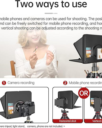 LENSGO Portable Teleprompter for iPad Tablet Smartphone DSLR Camera 7.9'', APP Compatible with iOS & Android System for Online Teaching Vlog Live Streaming Interview (TC7 for phond/ipad/Camera)