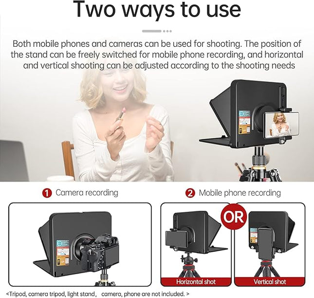 LENSGO Portable Teleprompter for iPad Tablet Smartphone DSLR Camera 7.9'', APP Compatible with iOS & Android System for Online Teaching Vlog Live Streaming Interview (TC7 for phond/ipad/Camera)