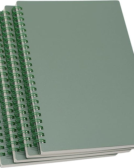 Yansanido Spiral Notebook, 4 Pcs A5 Thick Plastic Dark Green Hardcover 8mm Ruled 80 Sheets -160 Pages Journals for Study and Notes (Ruled-4pcs Dark Green, A5)