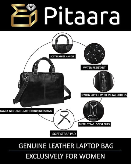 Pitaara Genuine Leather Women's Laptop Bag For Laptops Size 14"