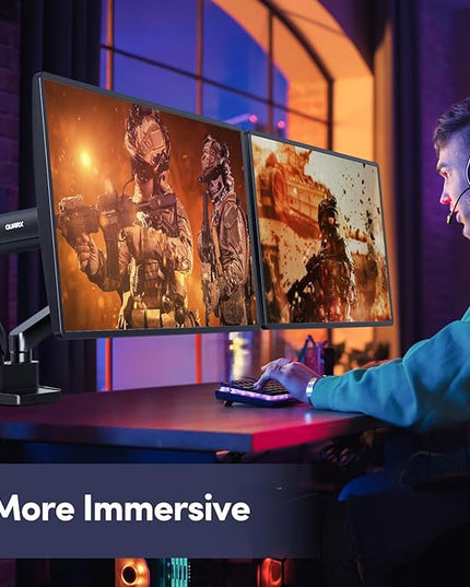 Dual Monitor Mount for Desk, Heavy Duty Dual Monitor Stand for 17 to 35 inch Ultrawide Monitors Holds 4.4 to 26.4 lbs Screen, Height Adjustable Monitor Arm for Gaming, Home, Office, VESA Mount, Black