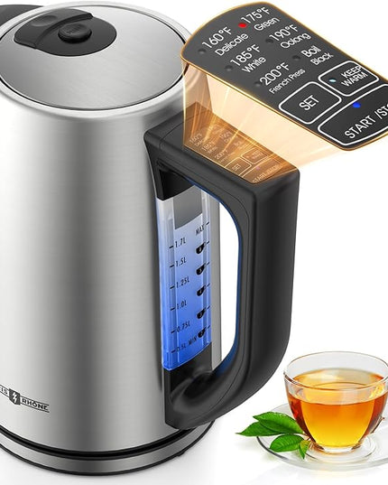 Electric Kettle Temperature Control, 1.7L Electric Kettle with 6 Temperature Settings, 1500W Cordless Hot Water Boiler Heater, Strix Thermostat, Touch Control, Auto-Shutoff/Boil-Dry Protection