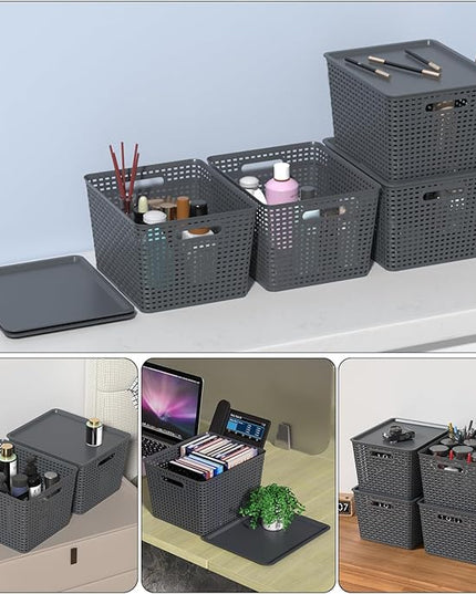 Zopnny Plastic Storage Baskets with Lid, Stackable Storage bins for Organizing Shelves Drawers Desktop Closet Playroom Classroom Office, 6 Pack, 20 Quart