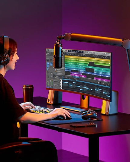 Mount-It! Mic Arm, Microphone Boom Arm, Adjustable Full Motion Mic Desk Mount, for Streaming, Gaming, Podcast, Recording, 3/8" and 5/8" Compatible, Height up to 33.3", Black