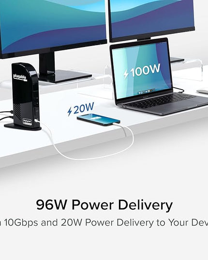 Plugable 13-in-1 USB C Docking Station 4K Triple Monitor with 100W Power Delivery | USB C Dock for Windows, Mac, ChromeOS, Thunderbolt | Driver Required | 3X HDMI and 3X DisplayPort (UD-ULTC4K)