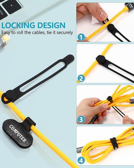 40 Pcs Silicone Cable Ties and Cable Labels Sets 20 Silicone Cord Ties 20 Identification Cord Labels Multipurpose Reusable Wire Organizer for Fastening Phone Charger Home Office Supplies
