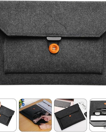 Mikikit 14-Inch Laptop Sleeve Felt Computer Pouch Business Carrying Bag with Tablet Storage Organizer for Travel and Work, Black