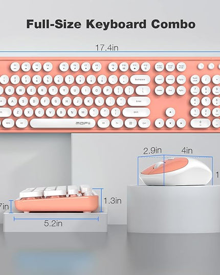 MOFII Wireless Keyboard and Mouse Combo, Computer Full Size 2.4G Plug and Play Wireless Typewriter Retro Round Keyboard and Mouse Set for Windows, Computer, Desktop, PC, Notebook - (Light Orange)