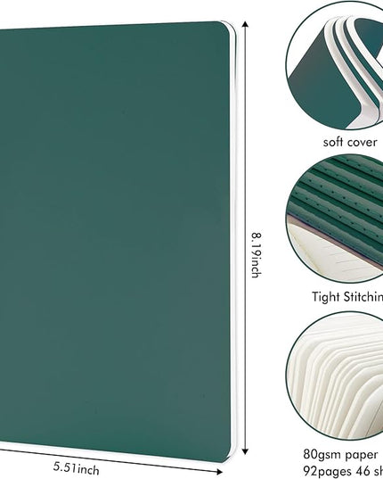 16 Pack Soft Cover Journal Bulk, Feela Lined Notebooks College Ruled for Work for Women Girl Writing, Blank Travel Journal Note Taking Notebook School Business Supplies, 8.2” x 5.5”, A5, Dark Green