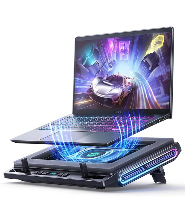 llano V10 Gaming Laptop Cooling Pad, RGB Laptop Cooler Stand with Powerful 4.72 Inch External Turbo Cooling Fan, Fast Cooling Computer 13-17.3in, Button Control, 3 Adjustable Stand, 4-Port USB C&A